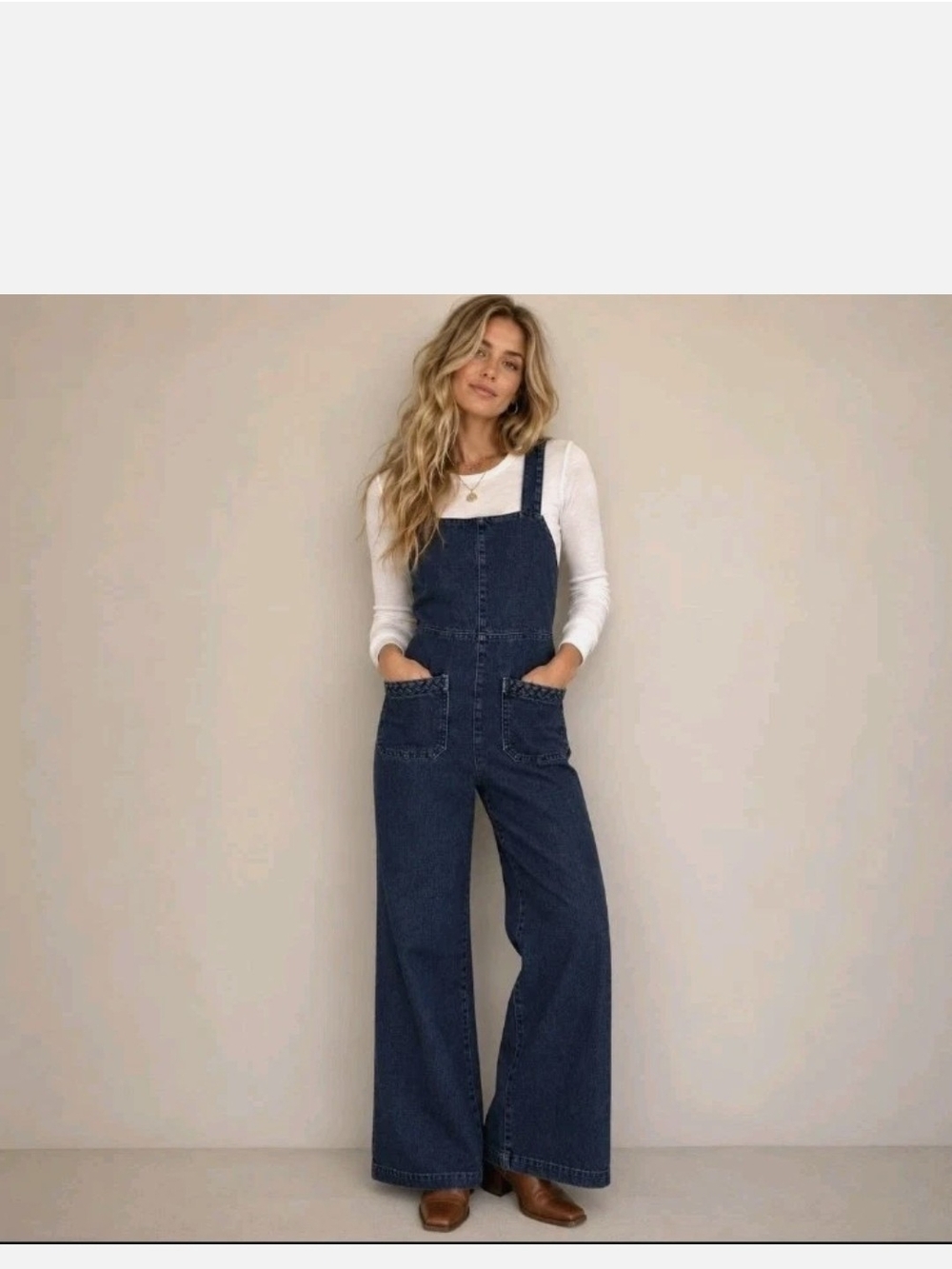 DRIFTWOOD Navy Wide-Leg Stretch Denim Overalls